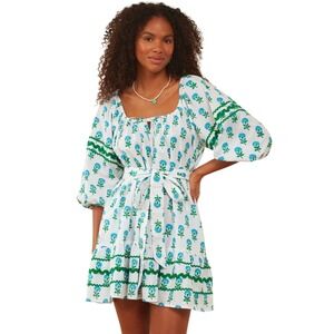 PINK CITY PRINTS STELLA DRESS Aqua Marigold Women's Size Small NWT